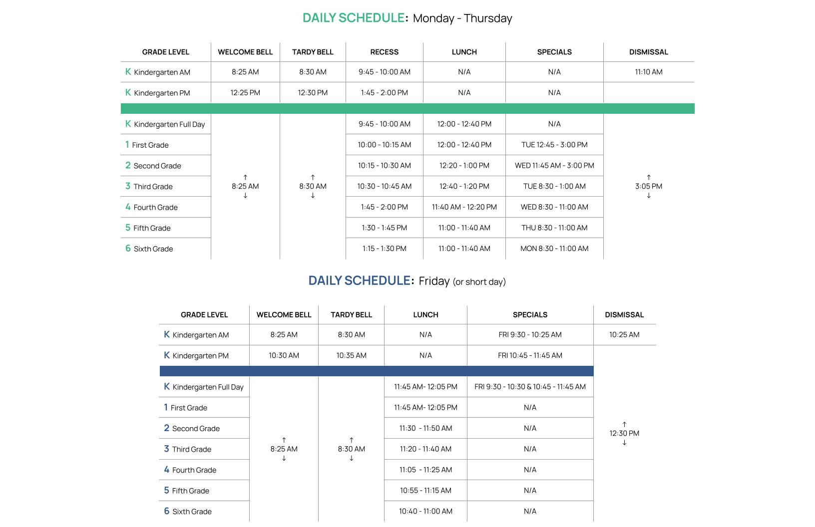 Daily Schedule - Mountain Shadows Elementary